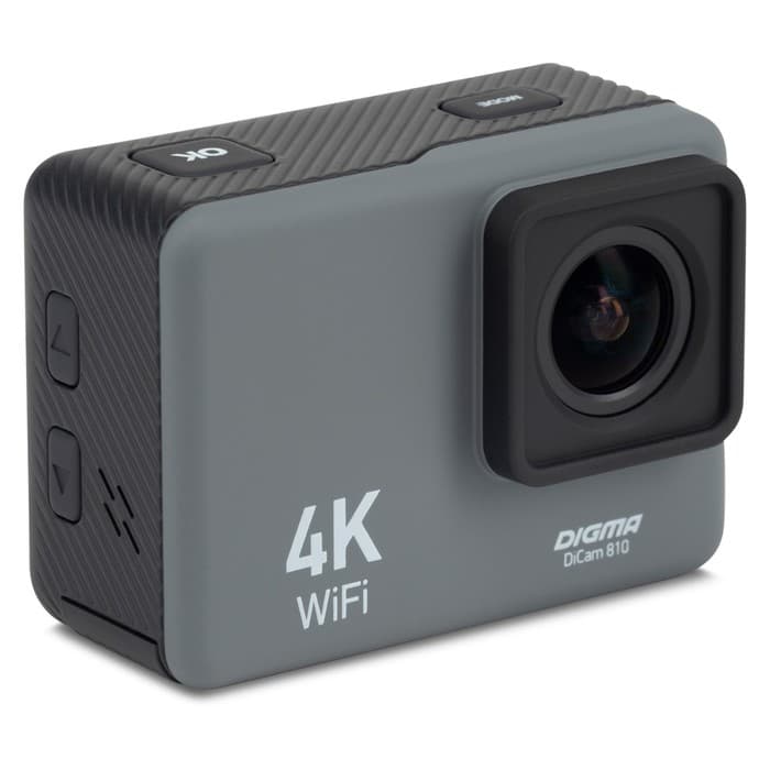 Экшн-камера Digma DiCam 810, 3840х2160 - 60 fps, 900 мАч, microSD, аквабокс + набор креплений, серая