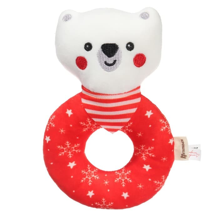 Мягкая погремушка на колечке Крошка Я «Медвежонок. Новогодний», текстиль, в пакете