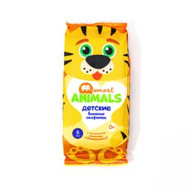 Влажные салфетки детские Smart Animals, с ромашкой и витамином Е, 8 шт., МИКС