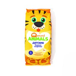 Влажные салфетки детские Smart Animals, с ромашкой и витамином Е, 8 шт., МИКС