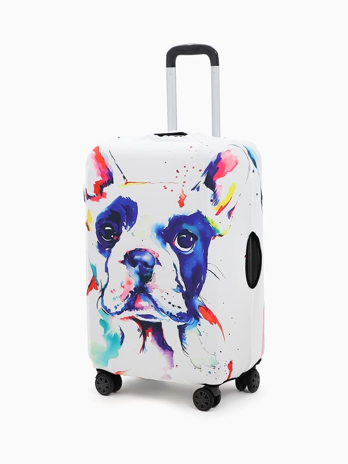 Чехол на чемодан на колёсах, 28" (L), с принтом «Бульдог», белый