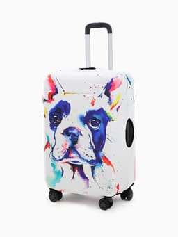 Чехол на чемодан на колёсах, 28" (L), с принтом «Бульдог», белый