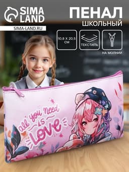 Пенал школьный, текстиль, плоский, 10.8×20.5 см «Аниме»