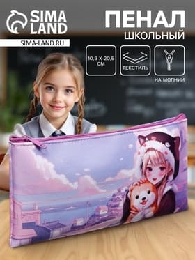 Пенал школьный, текстиль, плоский, 10.8×20.5 см «Аниме. друзья»