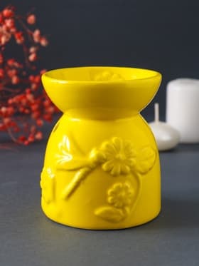 Аромалампа для эфирных масел «Стрекоза на цветке», керамика, жёлтая, 7.2×7.2×8.3 см