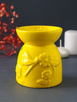 Аромалампа для эфирных масел «Стрекоза на цветке», керамика, жёлтая, 7.2×7.2×8.3 см