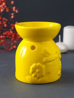 Аромалампа для эфирных масел «Стрекоза на цветке», керамика, жёлтая, 7.2×7.2×8.3 см