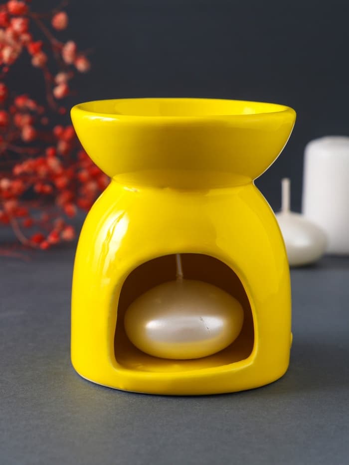 Аромалампа для эфирных масел «Стрекоза на цветке», керамика, жёлтая, 7.2×7.2×8.3 см