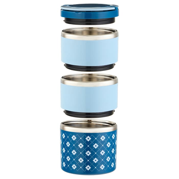 Ланч-бокс, 1.32 л, 3 уровня, сохраняет тепло 2 ч, нержавеющая сталь, синий, голубой