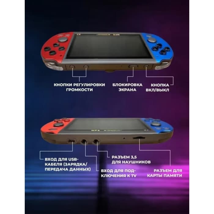 Игровая приставка X7 Plus, AV кабель, 8 бит, 7000 игр, сине-красная