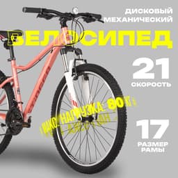Велосипед STINGER LAGUNA STD, диаметр колёс 26", размер рамы 17", 21 скорость, розовый