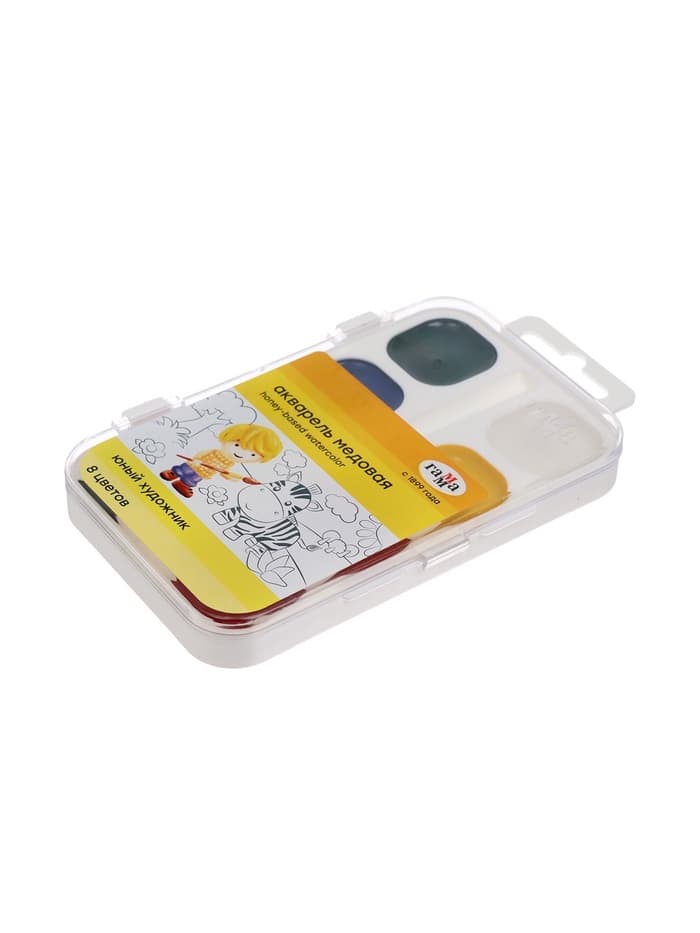 Акварель 8 цветов Гамма «Юный художник», медовая, без кисти, пластик