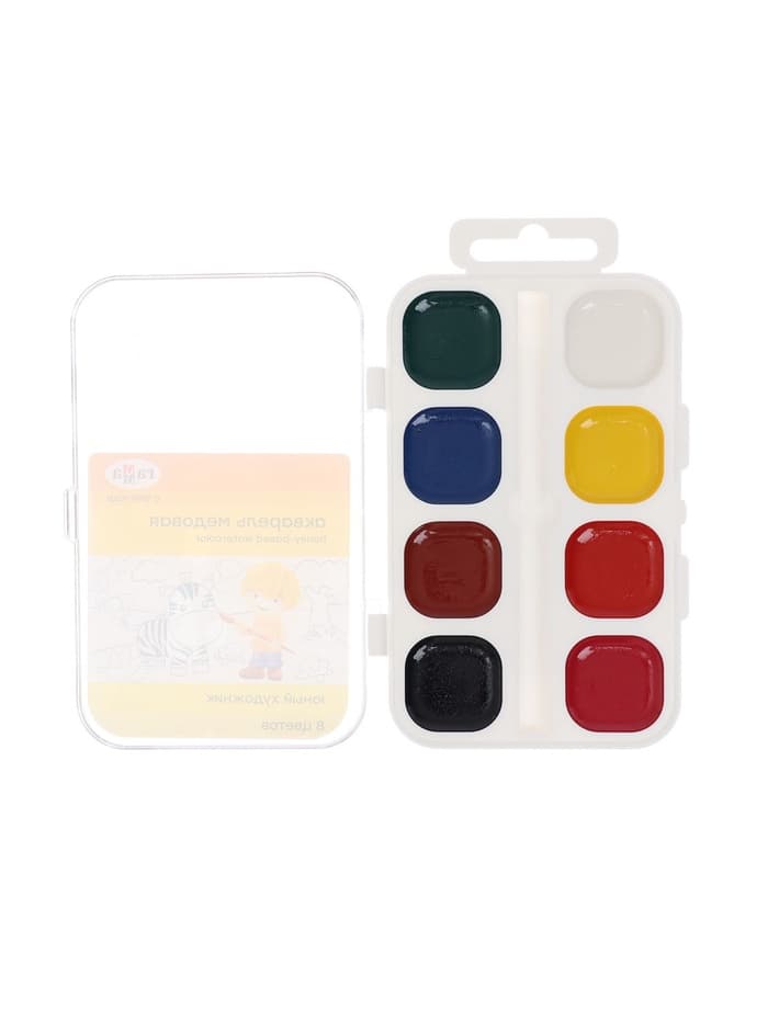 Акварель 8 цветов Гамма «Юный художник», медовая, без кисти, пластик