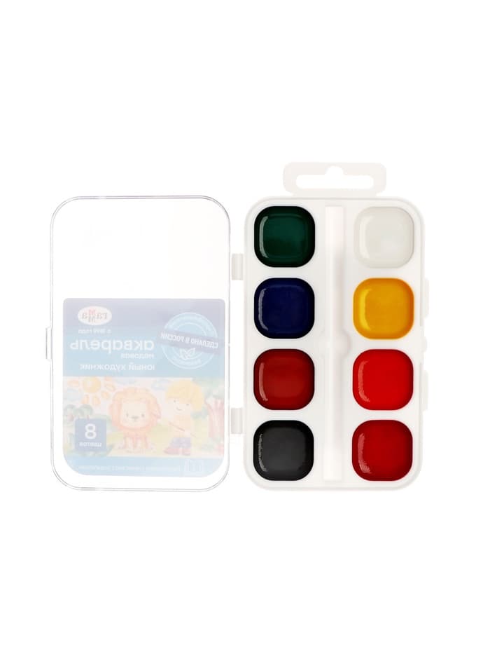 Акварель 8 цветов Гамма «Юный художник», медовая, без кисти, пластик