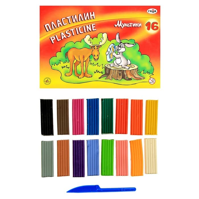 Пластилин «Гамма. Мультики», 16 цветов, 320 г, со стеком