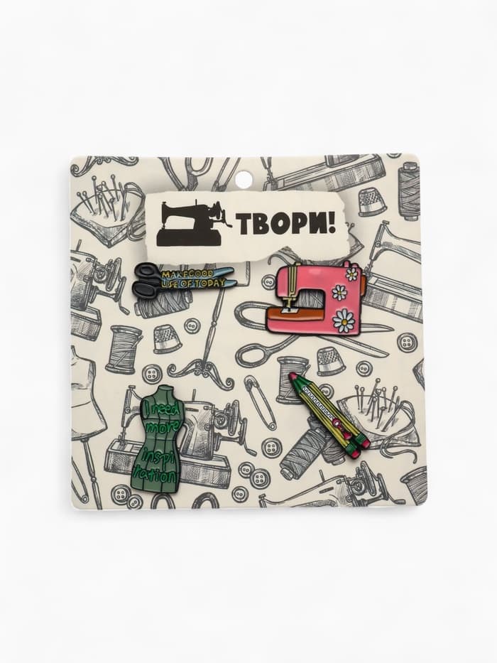 Набор значков (4 шт.) «Швея», цветной в чёрном металле