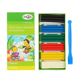 Пластилин мягкий (восковой) 6 цветов 90 г Гамма «Пчелка», со стеком, картонная упаковка 280029Н