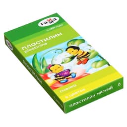 Пластилин мягкий (восковой) 6 цветов 90 г Гамма «Пчелка», со стеком, картонная упаковка 280029Н