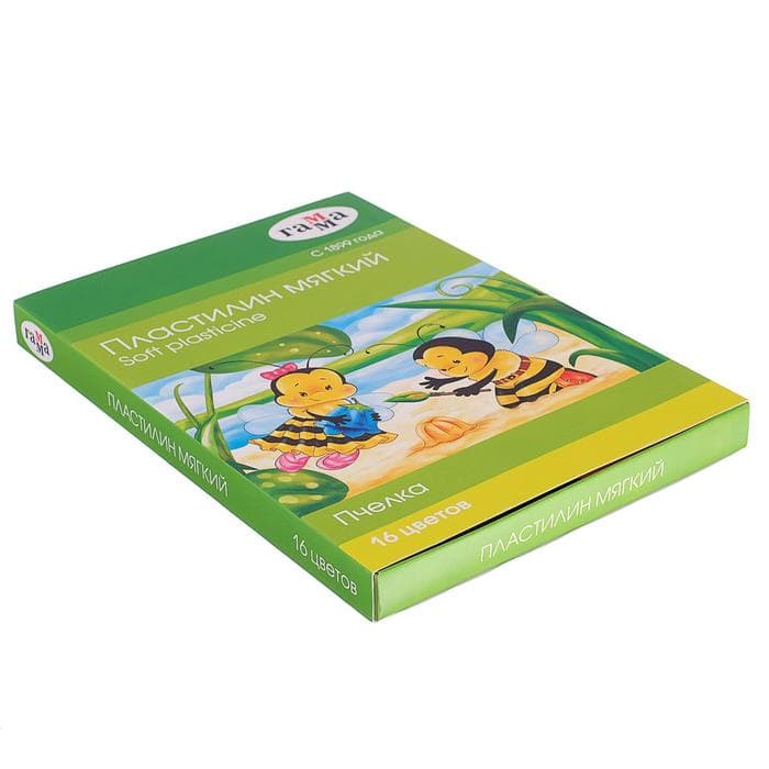 Пластилин мягкий (восковой) Гамма «Пчёлка», 16 цветов, 196 г, со стеком, картонная коробка