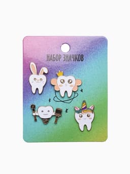 Набор значков (4 шт.) «Зубы», цветной в золоте