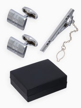 Набор мужской стальной «Запонки + Зажим для галстука», брутальность, чёрный в серебре