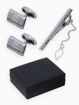 Набор мужской стальной «Запонки + Зажим для галстука», брутальность, чёрный в серебре