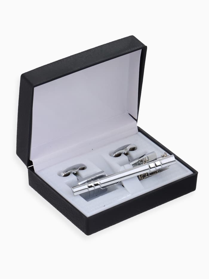 Набор мужской стальной «Запонки + Зажим для галстука», брутальность, чёрный в серебре