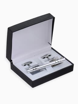 Набор мужской стальной «Запонки + Зажим для галстука», брутальность, чёрный в серебре