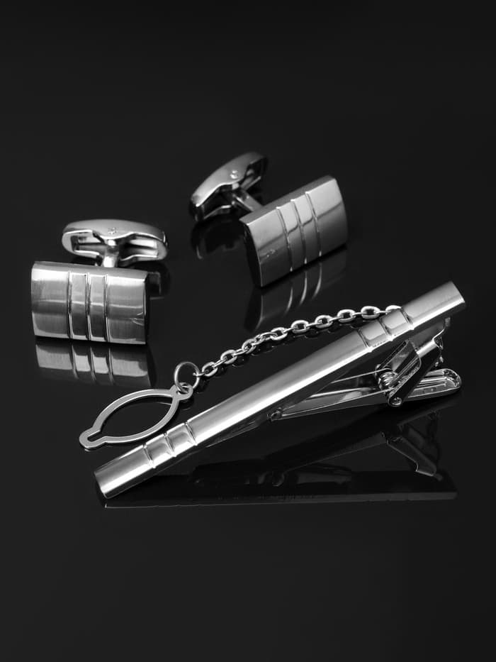 Набор мужской стальной «Запонки + Зажим для галстука», брутальность, чёрный в серебре