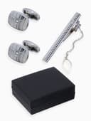 Набор мужской стальной «Запонки + Зажим для галстука», клетки, белый в серебре