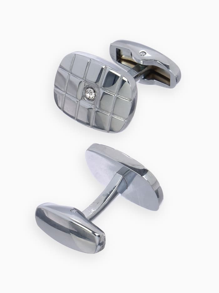 Набор мужской стальной «Запонки + Зажим для галстука», клетки, белый в серебре