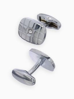 Набор мужской стальной «Запонки + Зажим для галстука», клетки, белый в серебре