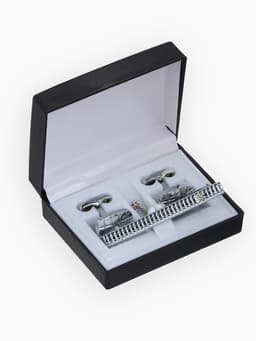 Набор мужской стальной «Запонки + Зажим для галстука», клетки, белый в серебре