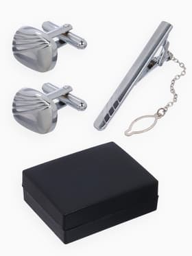 Набор мужской стальной «Запонки + Зажим для галстука», линии, цвет серебро