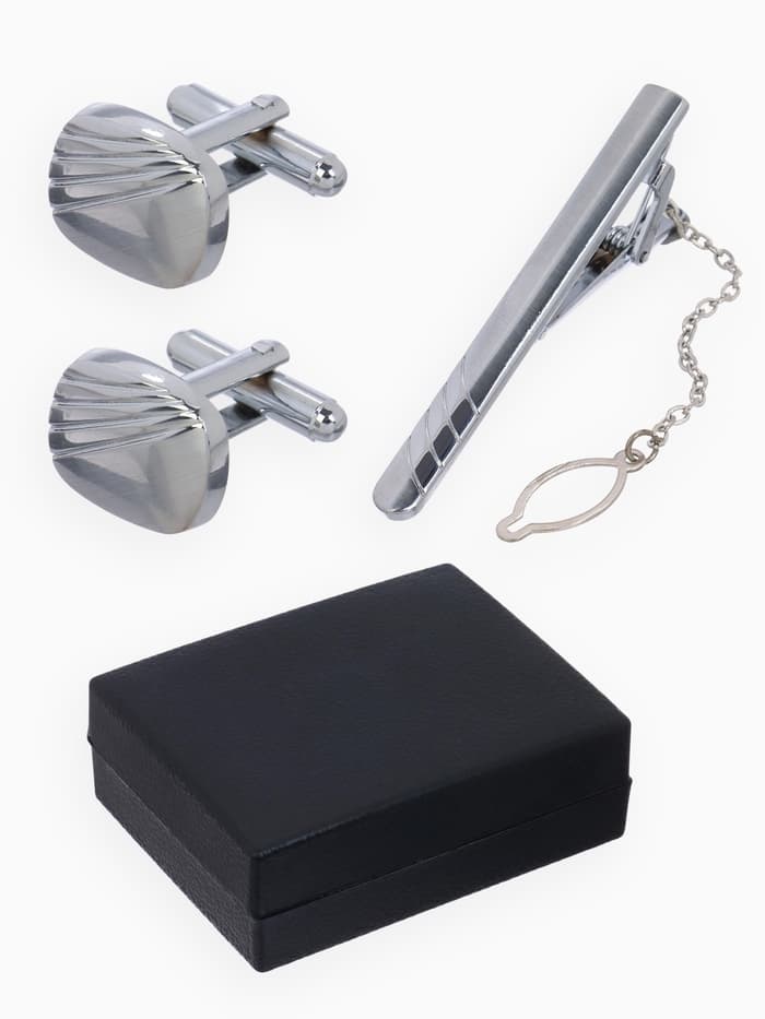 Набор мужской стальной «Запонки + Зажим для галстука», линии, цвет серебро