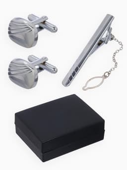 Набор мужской стальной «Запонки + Зажим для галстука», линии, цвет серебро