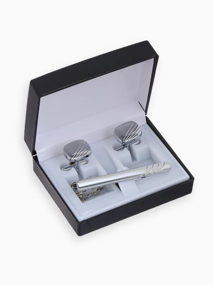 Набор мужской стальной «Запонки + Зажим для галстука», линии, цвет серебро