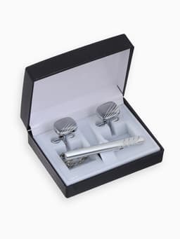 Набор мужской стальной «Запонки + Зажим для галстука», линии, цвет серебро