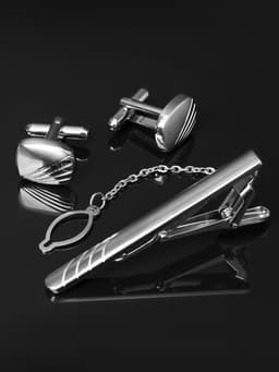 Набор мужской стальной «Запонки + Зажим для галстука», линии, цвет серебро