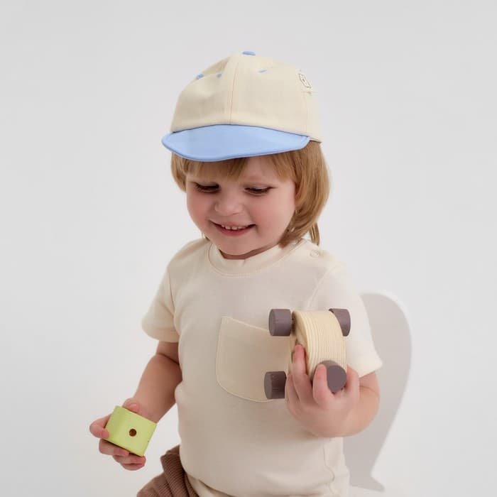 Кепка детская «Крошка Я», размер 46-48, бежевая, голубая