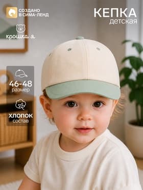 Кепка детская «Крошка Я», зелёно-бежевая, размер 46-48 (1-2 года)