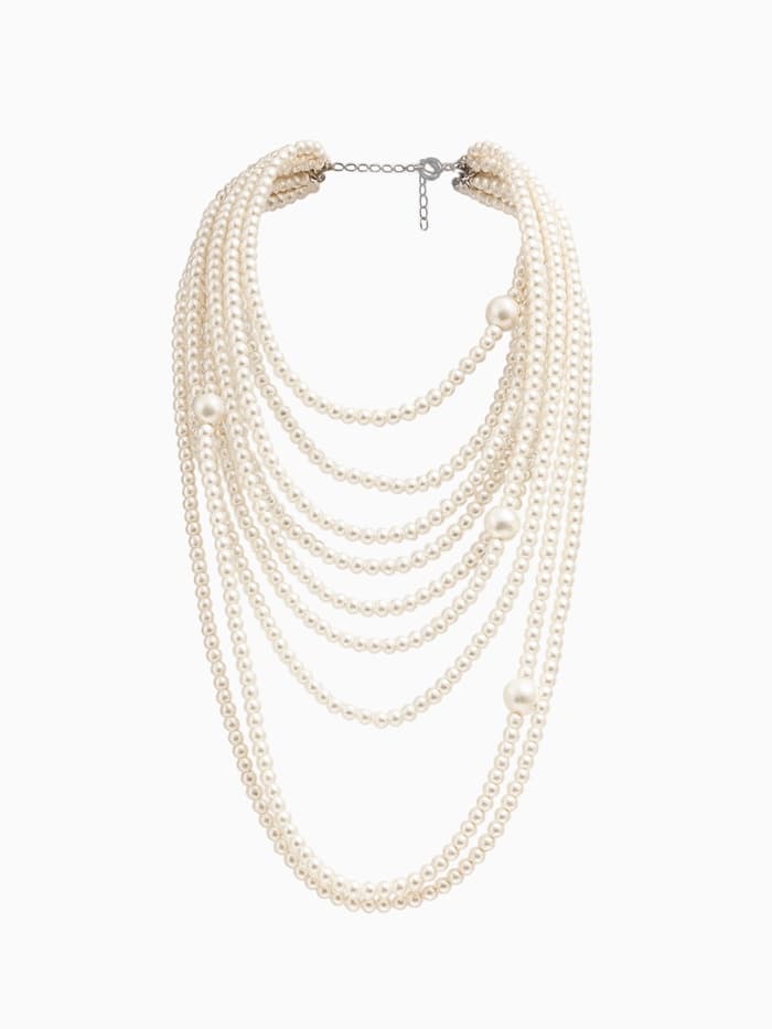 Бусы «Жемчуг» многоярусный 9 нитей, бусины №6, 14, цвет молочный в серебре, 70 см