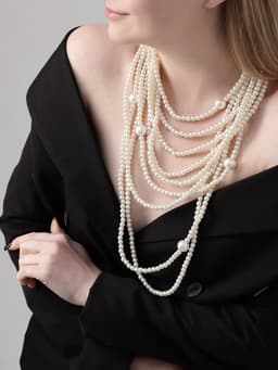 Бусы «Жемчуг» многоярусный 9 нитей, бусины №6, 14, цвет молочный в серебре, 70 см