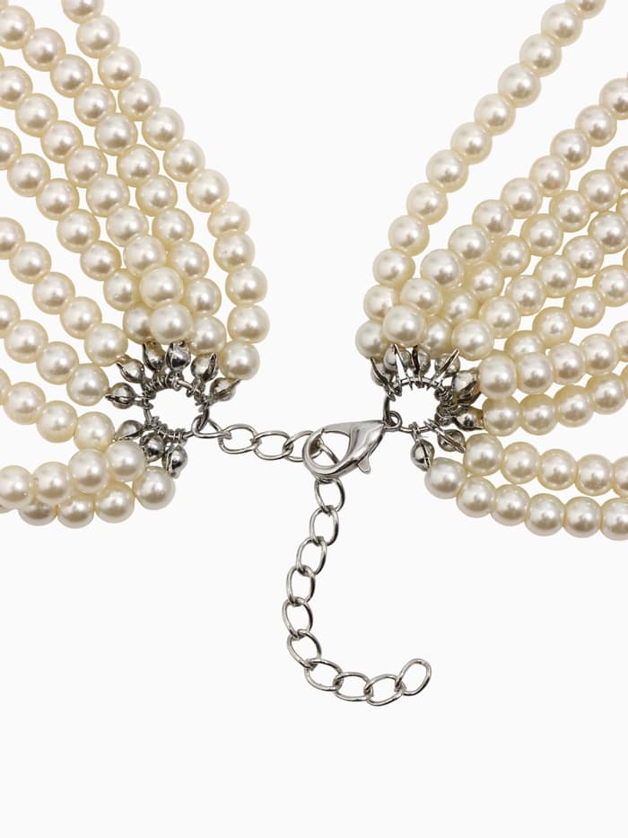 Бусы «Жемчуг» многоярусный 9 нитей, бусины №6, 14, цвет молочный в серебре, 70 см