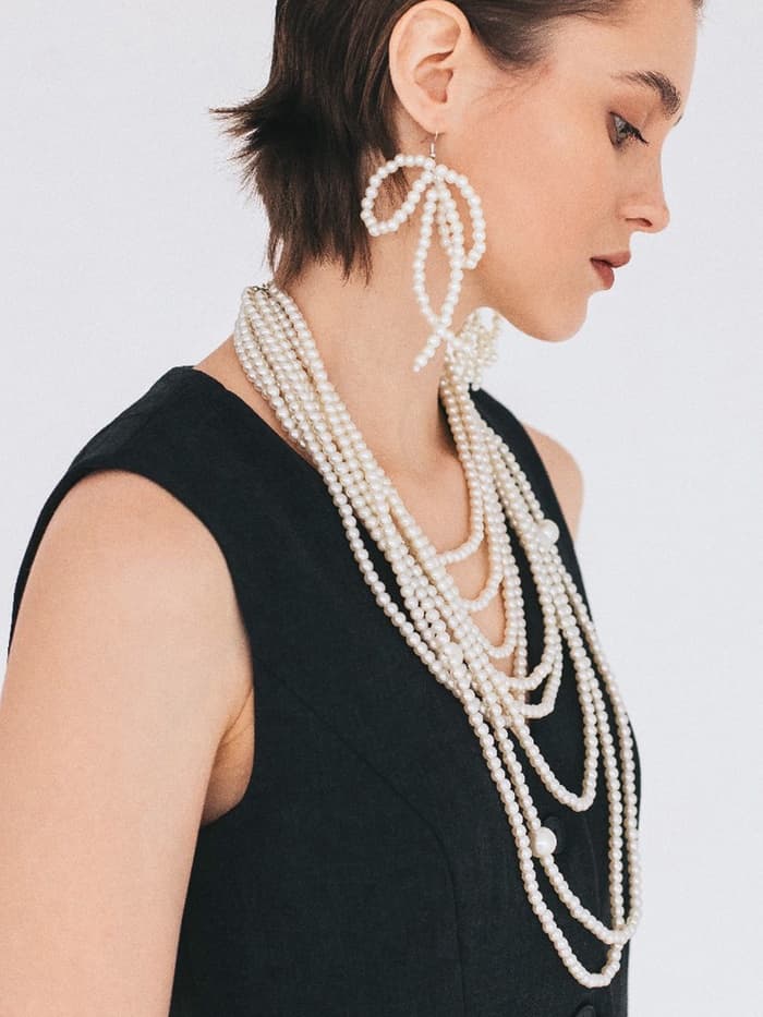 Бусы «Жемчуг» многоярусный 9 нитей, бусины №6, 14, цвет молочный в серебре, 70 см