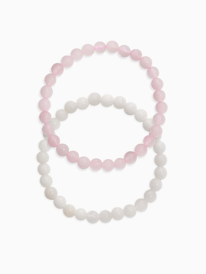 Набор браслетов из бусин «Кварц розовый и Аквамарин», 2 шт. шар №6
