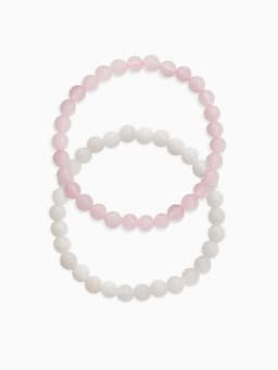 Набор браслетов из бусин «Кварц розовый и Аквамарин», 2 шт. шар №6