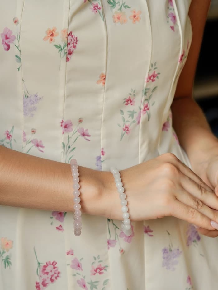 Набор браслетов из бусин «Кварц розовый и Аквамарин», 2 шт. шар №6