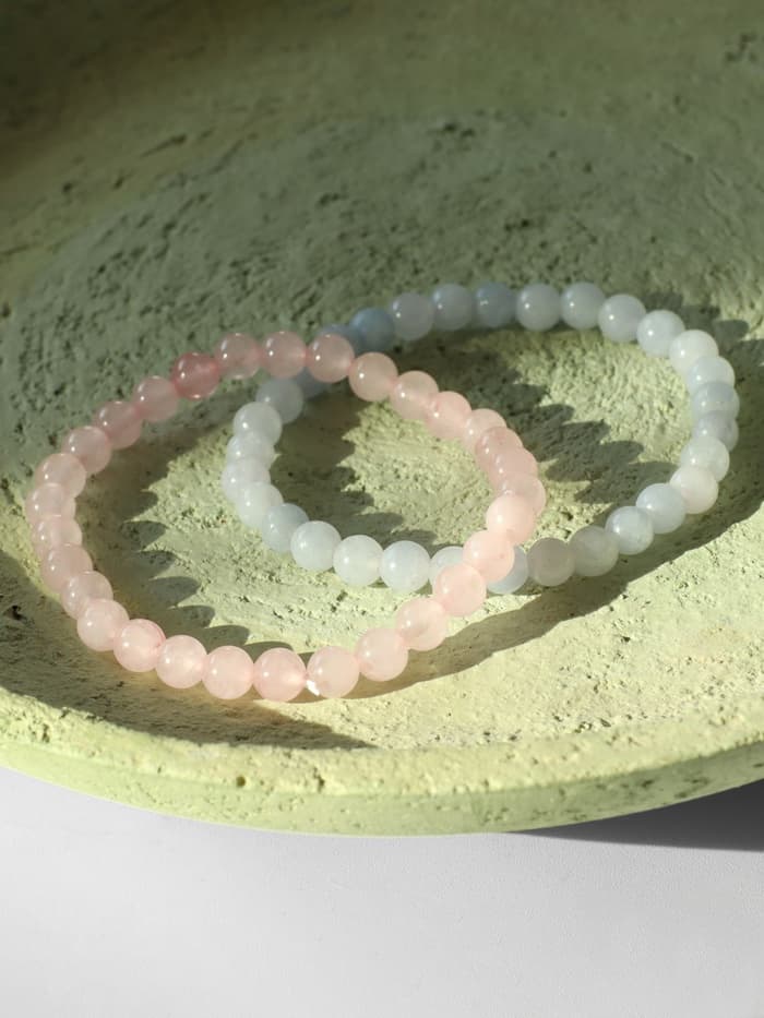 Набор браслетов из бусин «Кварц розовый и Аквамарин», 2 шт. шар №6