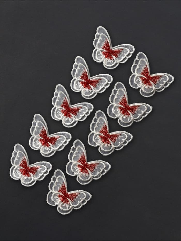 Аппликация для одежды «Бабочка», текстильная, 5×4 см, 10 шт., красная, белая